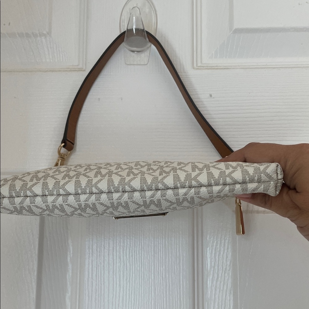 Michael Kors Beige and Brown Signature MK Shoulder Bag with Gold Hardware - Picture 5 of 6